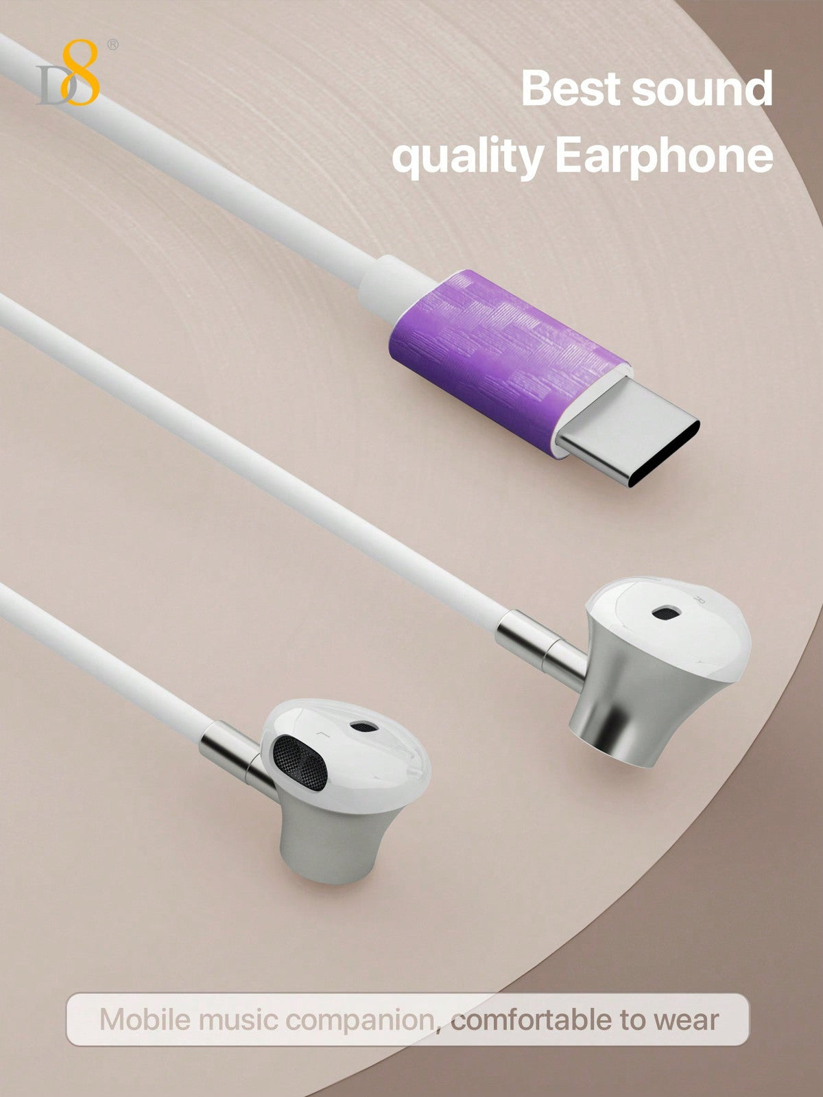 D8 Type-C In-Ear Headphones – Mic & Volume Control for iPhone 16, Galaxy S23