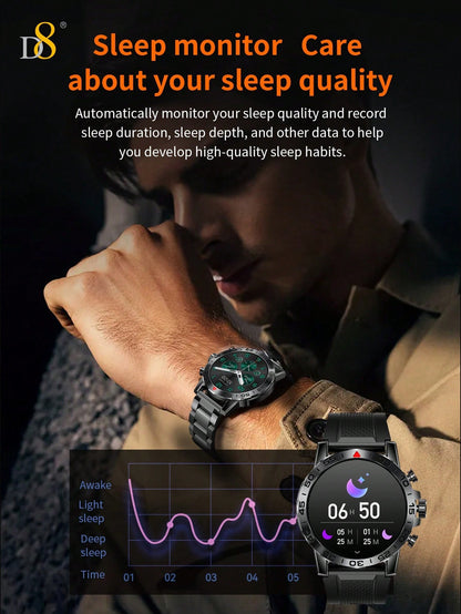 D8 Men's Rugged Smartwatch, 1.39" HD, IP67 Waterproof, 100 Sports Modes