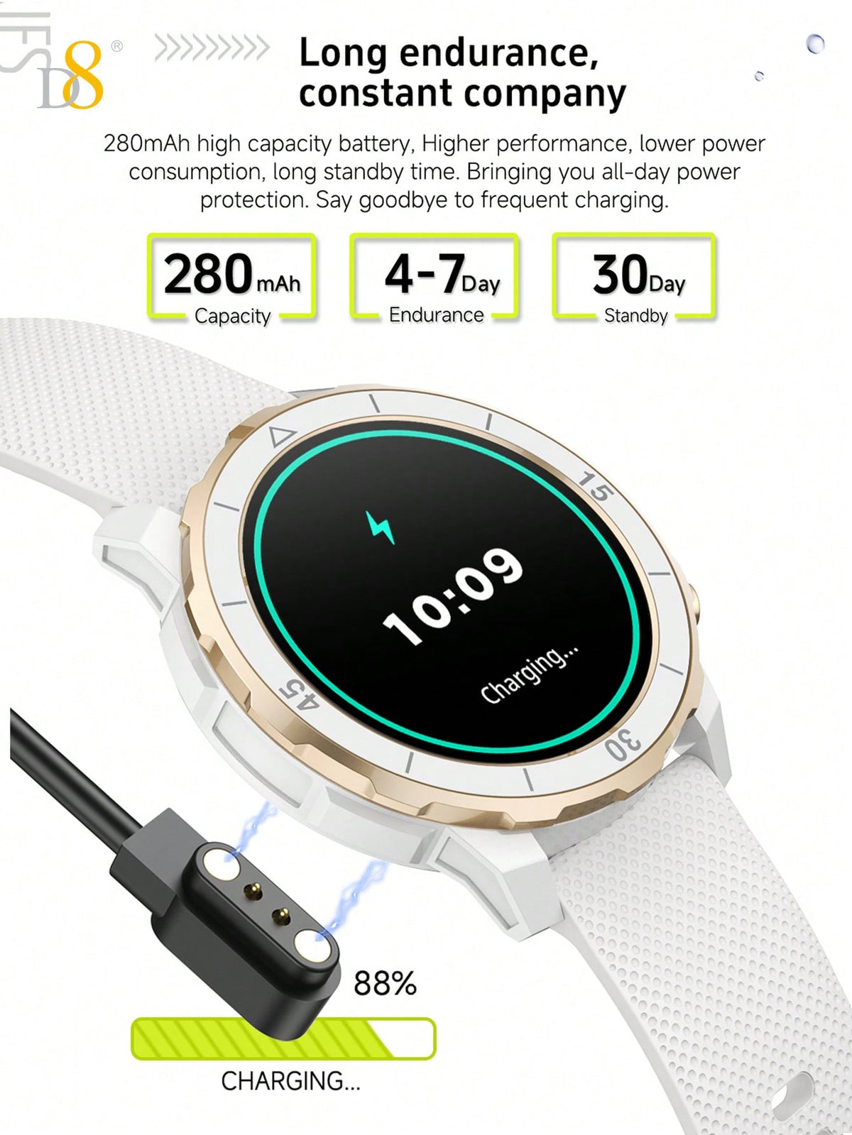 Dynamic8 Smart Watch – All-Day Fitness Tracker, Waterproof Design, Sleep & Call Monitoring (Unisex)