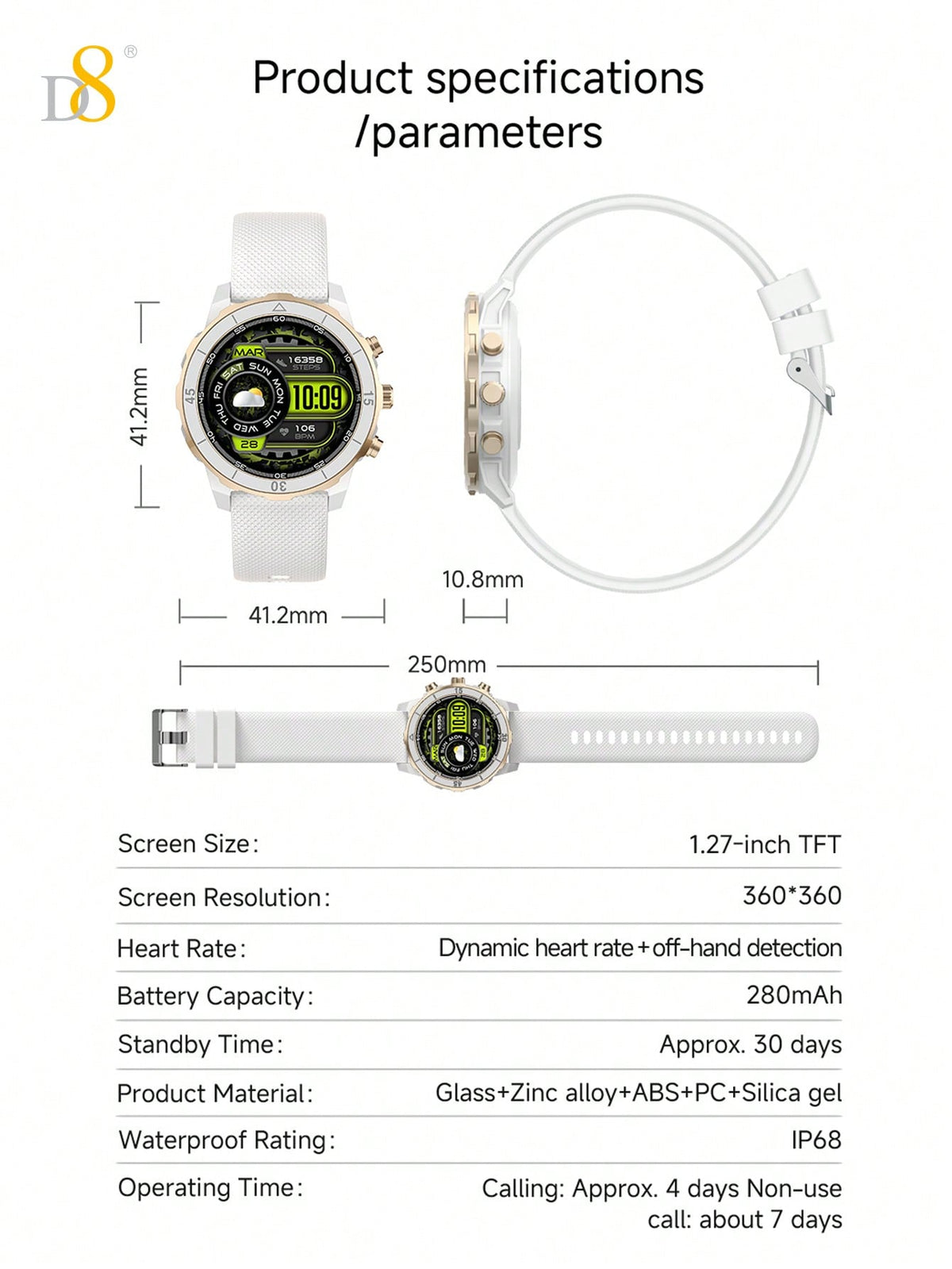 Dynamic8 Smart Watch – All-Day Fitness Tracker, Waterproof Design, Sleep & Call Monitoring (Unisex)