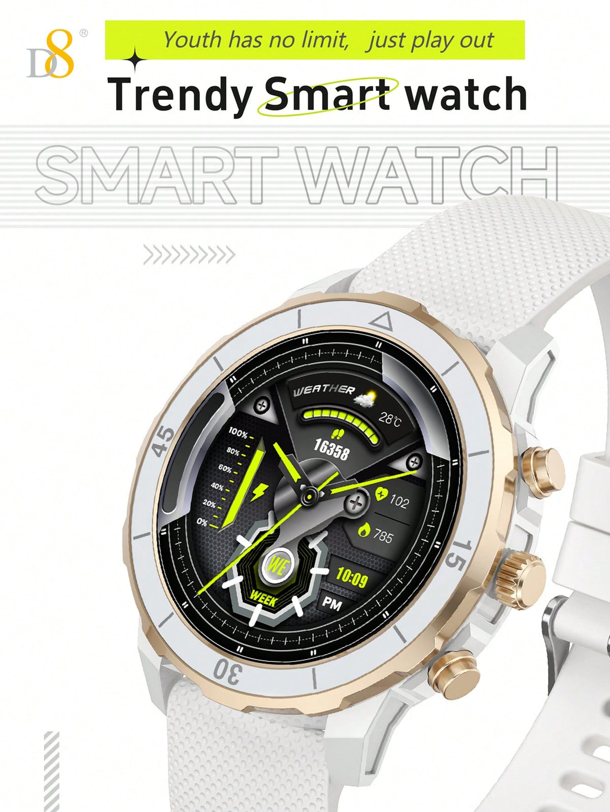 Dynamic8 Smart Watch – All-Day Fitness Tracker, Waterproof Design, Sleep & Call Monitoring (Unisex)