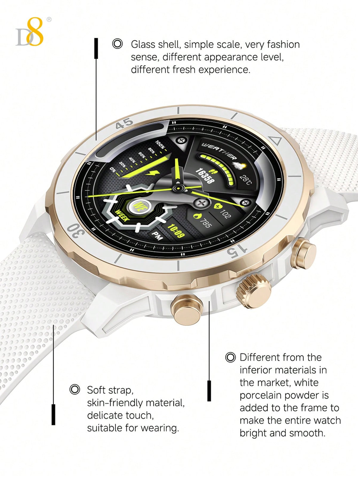 Dynamic8 Smart Watch – All-Day Fitness Tracker, Waterproof Design, Sleep & Call Monitoring (Unisex)