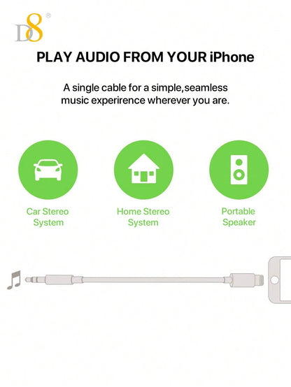 D8 iPhone AUX Cord – Lightning to 3.5mm Audio Cable Headphone Adapter