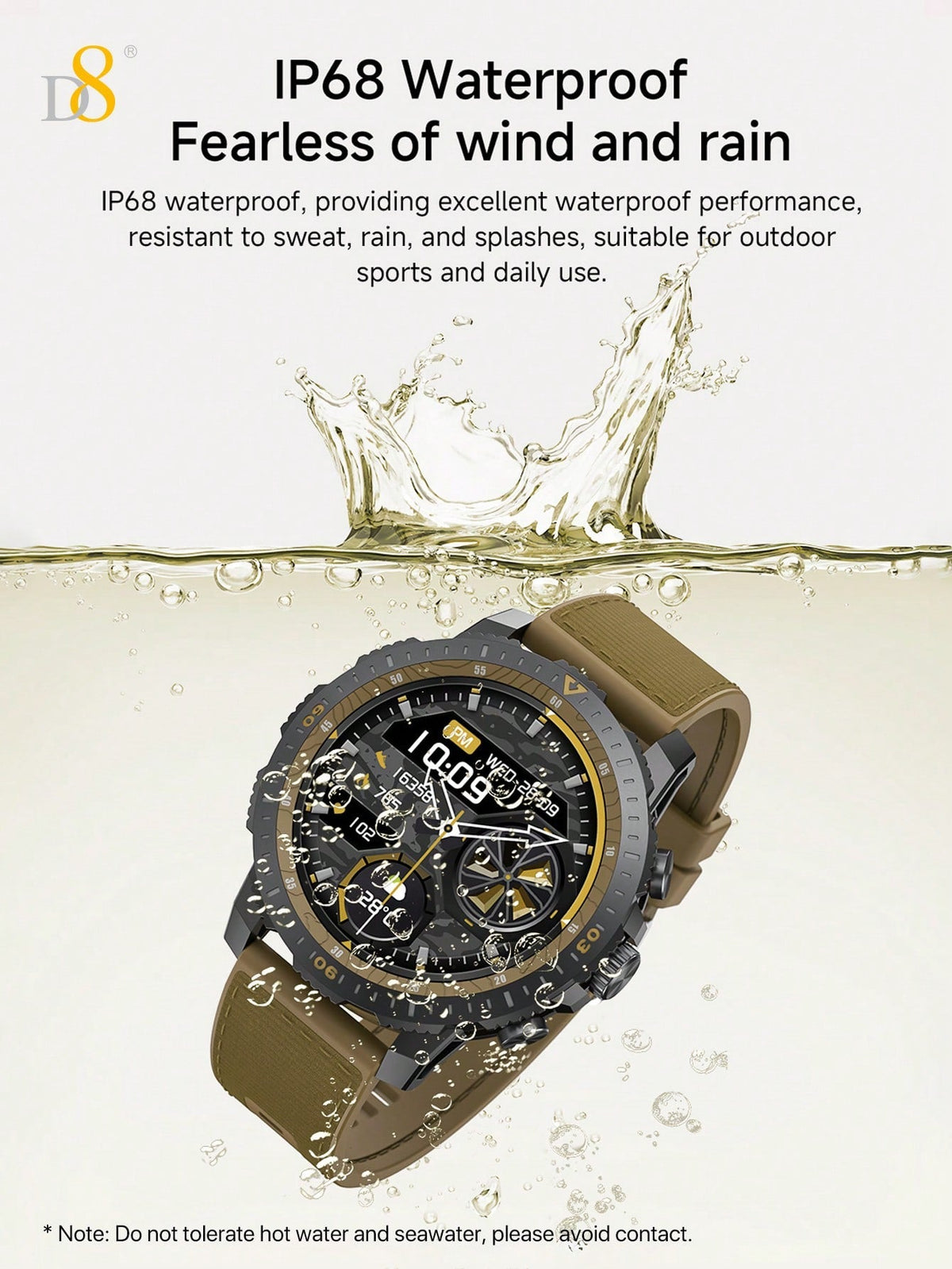 D8 Men's Rugged Smartwatch, 25-Day Battery, 1.43" AMOLED, IP67, 100 Sports