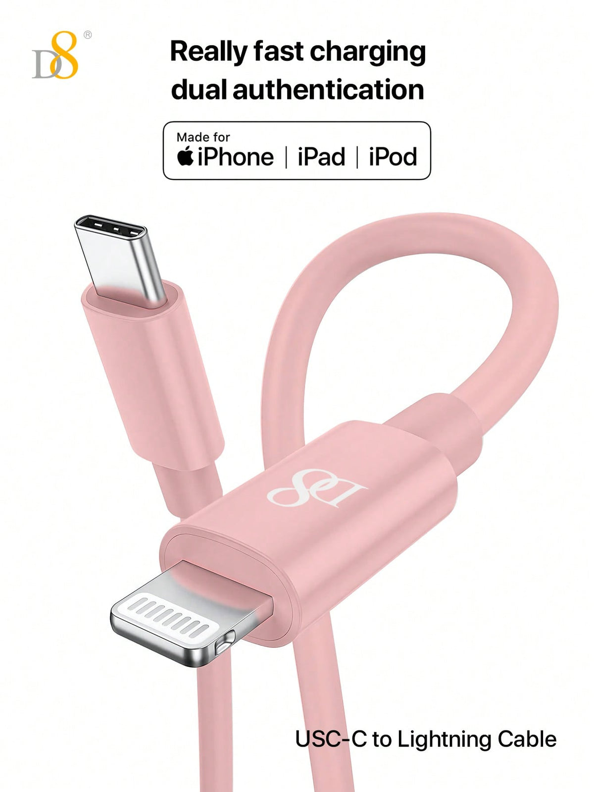 D8 iPhone Charger Cable 2-Pack 3.3ft USB-C to Lightning Fast Charging