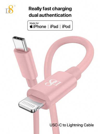 D8 iPhone Charger Cable 2-Pack 3.3ft USB-C to Lightning Fast Charging