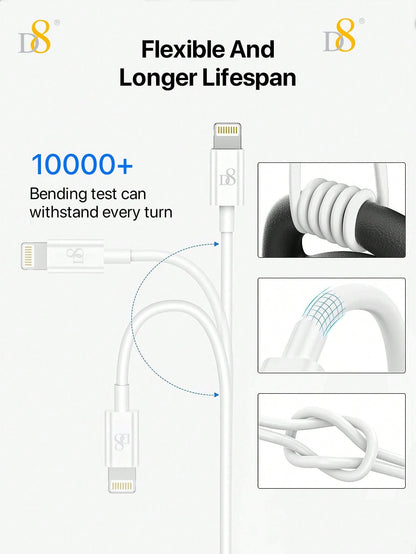 D8 1.5M MFi Certified USB A to Lightning Charger Cable, 2.4A Fast Charging