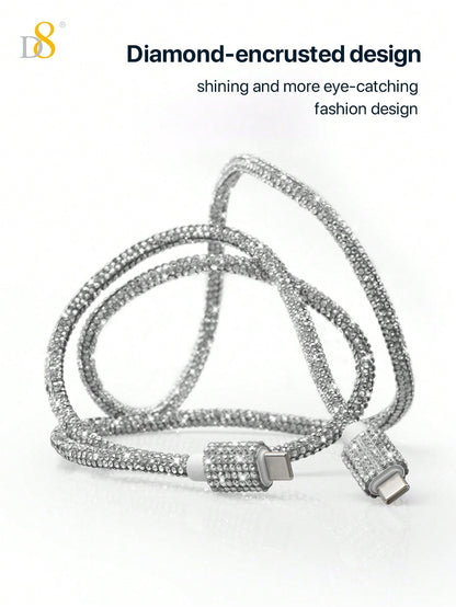 D8 USB-C to USB-C Cable – 60W Fast Charging, Crystal Rhinestone Design for iPhone, Galaxy, Pixel