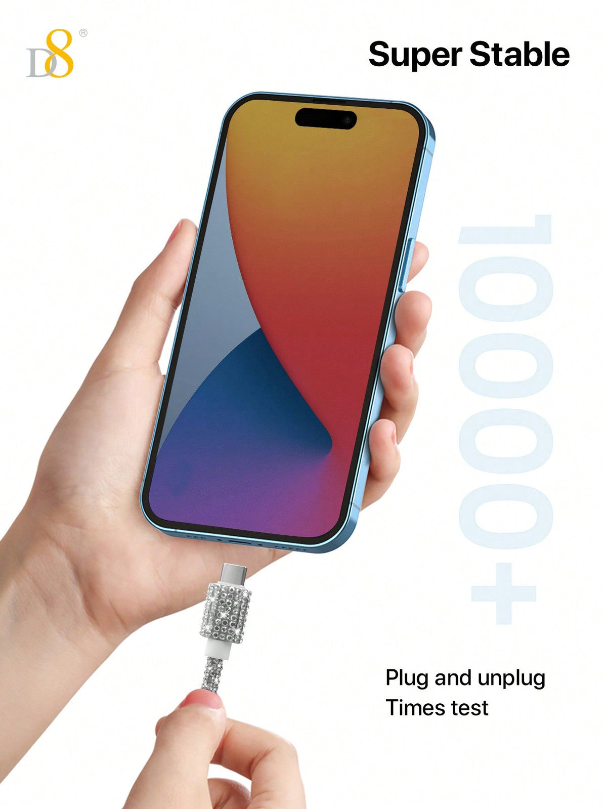 D8 USB-C to USB-C Cable – 60W Fast Charging, Crystal Rhinestone Design for iPhone, Galaxy, Pixel