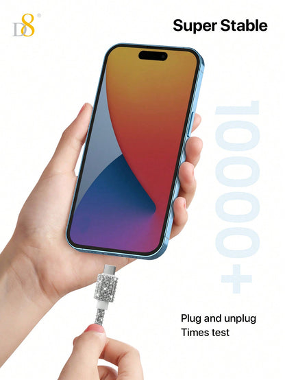 D8 USB-C to USB-C Cable – 60W Fast Charging, Crystal Rhinestone Design for iPhone, Galaxy, Pixel
