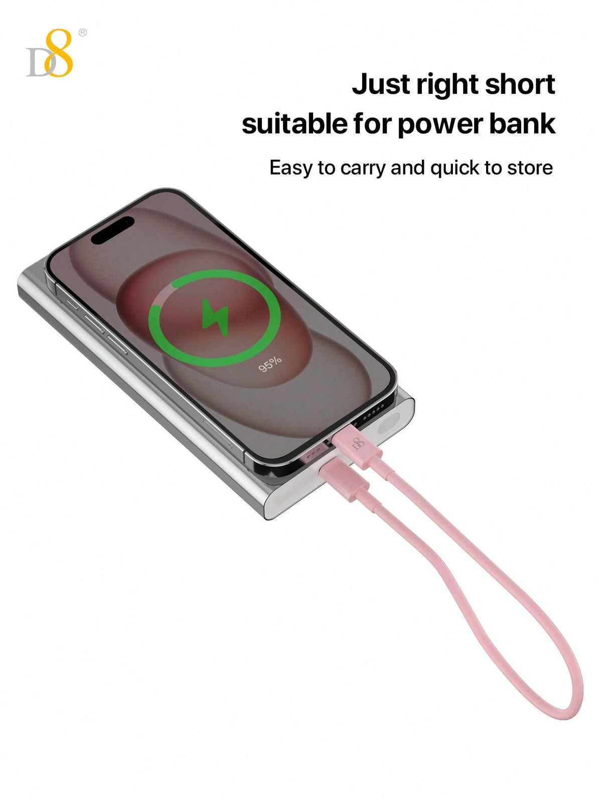 D8 USB-C to USB-C Cable – 60W Fast Charging, 0.83ft for iPhone, Samsung, iPad