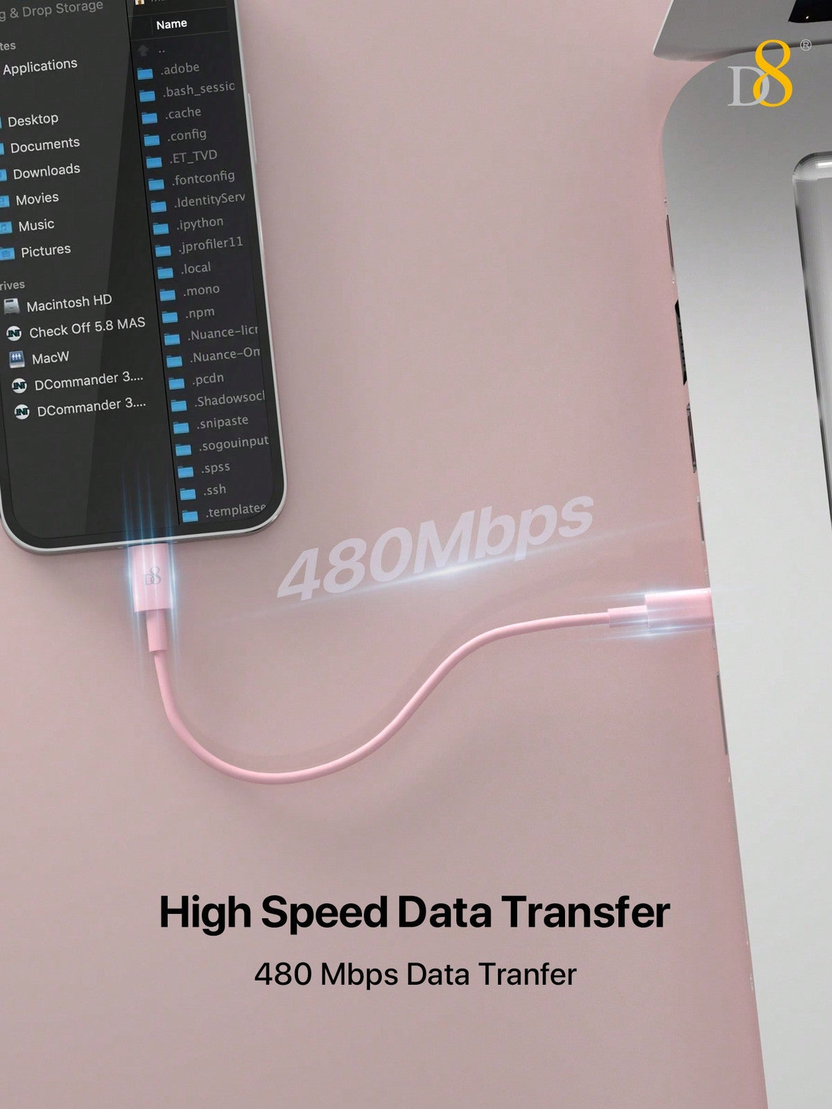 D8 USB-C to USB-C Cable – 60W Fast Charging, 0.83ft for iPhone, Samsung, iPad