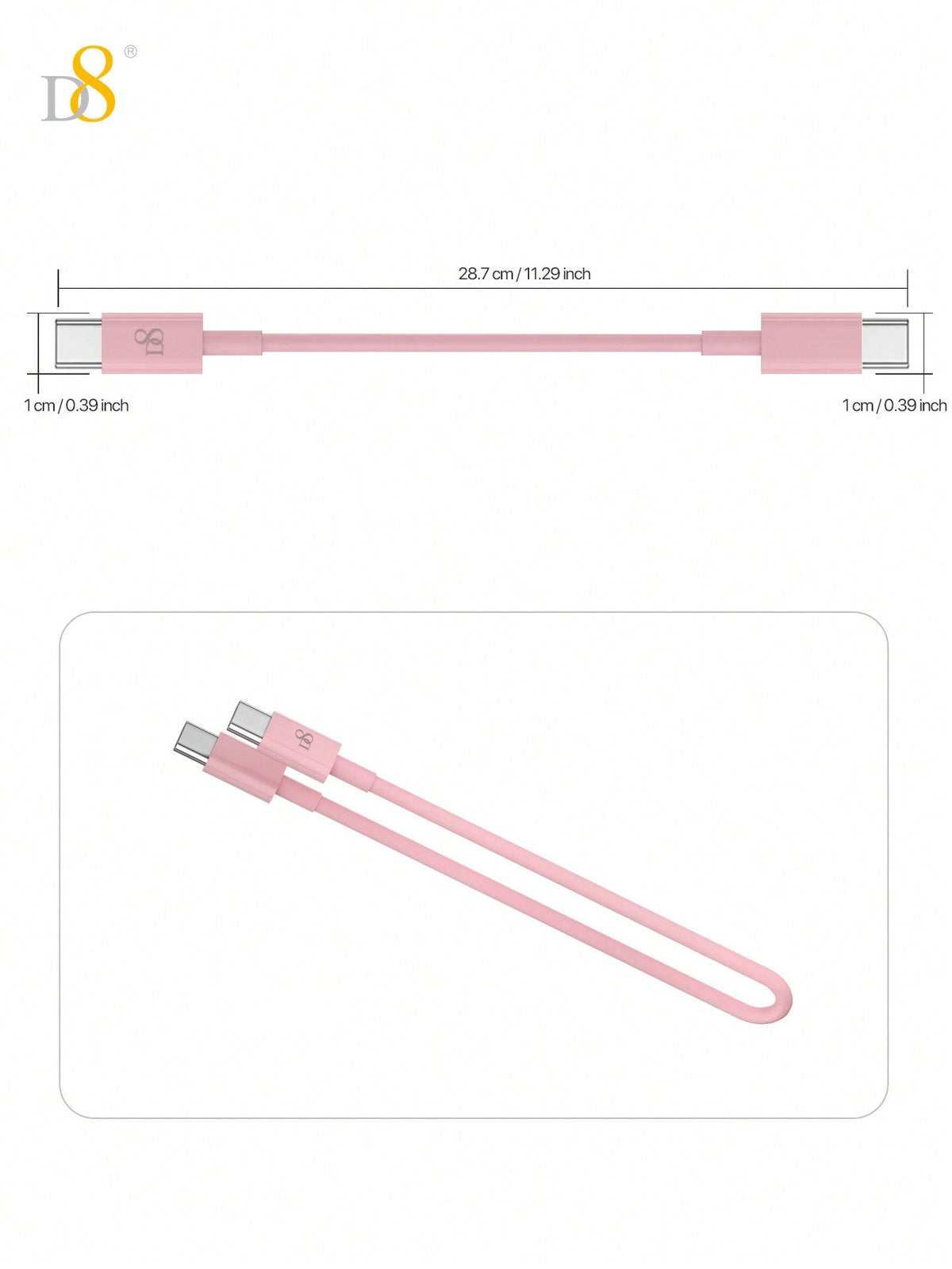 D8 USB-C Keychain Cable, 0.83FT 60W Fast Charge, Compact for iPhone/Galaxy