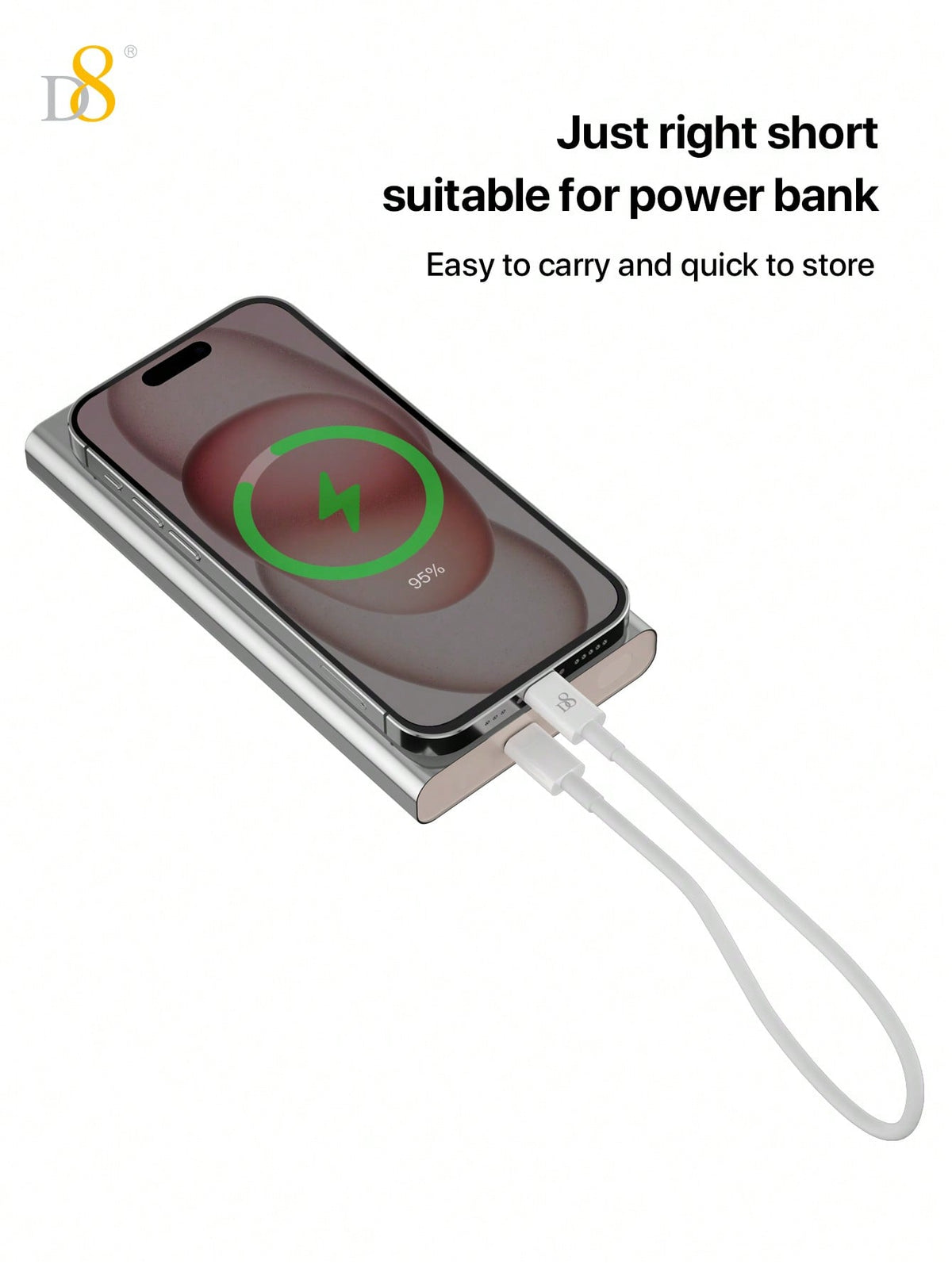 D8 USB-C to USB-C Cable (0.83ft) – 60W Fast Charging for iPhone, iPad, Galaxy