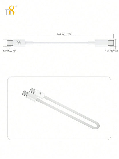 D8 USB-C to USB-C Cable (0.83ft) – 60W Fast Charging for iPhone, iPad, Galaxy