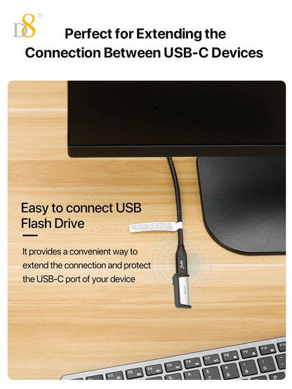 D8 USB 3.1 Type-C Extension Cable – 10Gbps, 4K Ultra HD Support for iPhone, iPad, MacBook