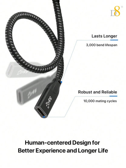 D8 USB 3.1 Type-C Extension Cable – 10Gbps, 4K Ultra HD Support for iPhone, iPad, MacBook