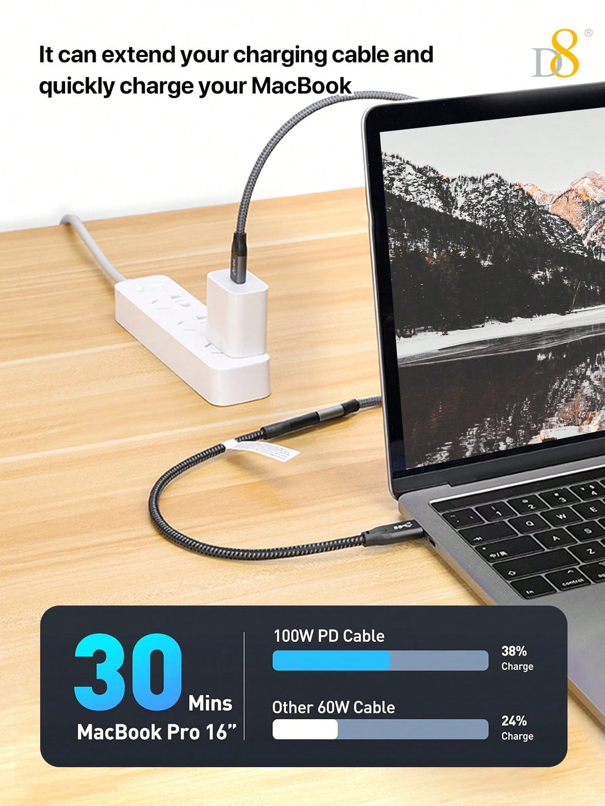 D8 USB 3.1 Type-C Extension Cable – 10Gbps, 4K Ultra HD Support for iPhone, iPad, MacBook