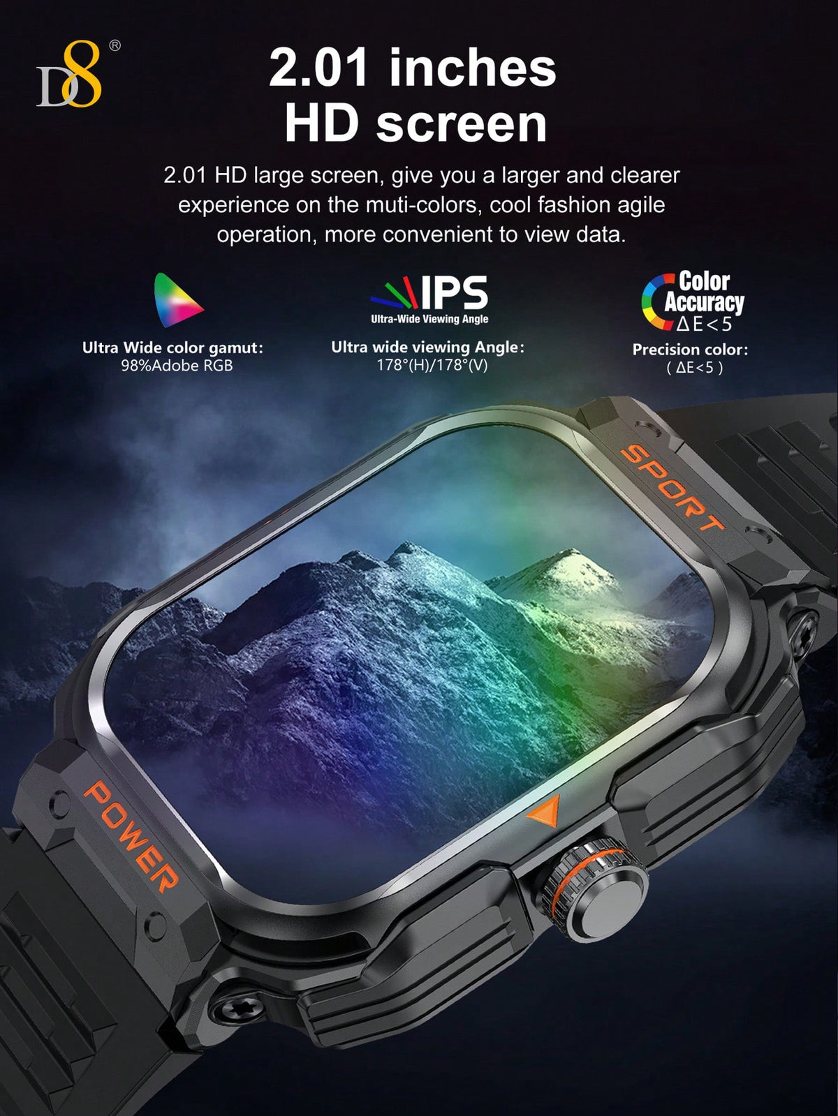 D8 Smart Watch with TWS Earbuds – Rugged 2.01" Display, Fitness Tracker, 100+ Sports Modes, Compatible with iPhone & Android
