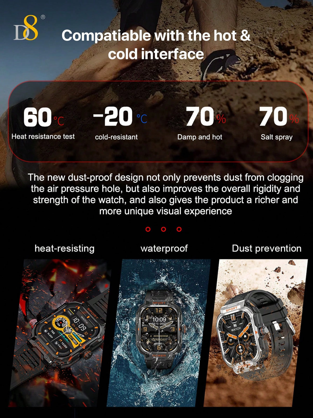 D8 Smart Watch with TWS Earbuds – Rugged 2.01" Display, Fitness Tracker, 100+ Sports Modes, Compatible with iPhone & Android