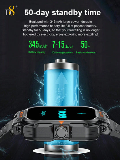 D8 Smart Watch with TWS Earbuds – Rugged 2.01" Display, Fitness Tracker, 100+ Sports Modes, Compatible with iPhone & Android