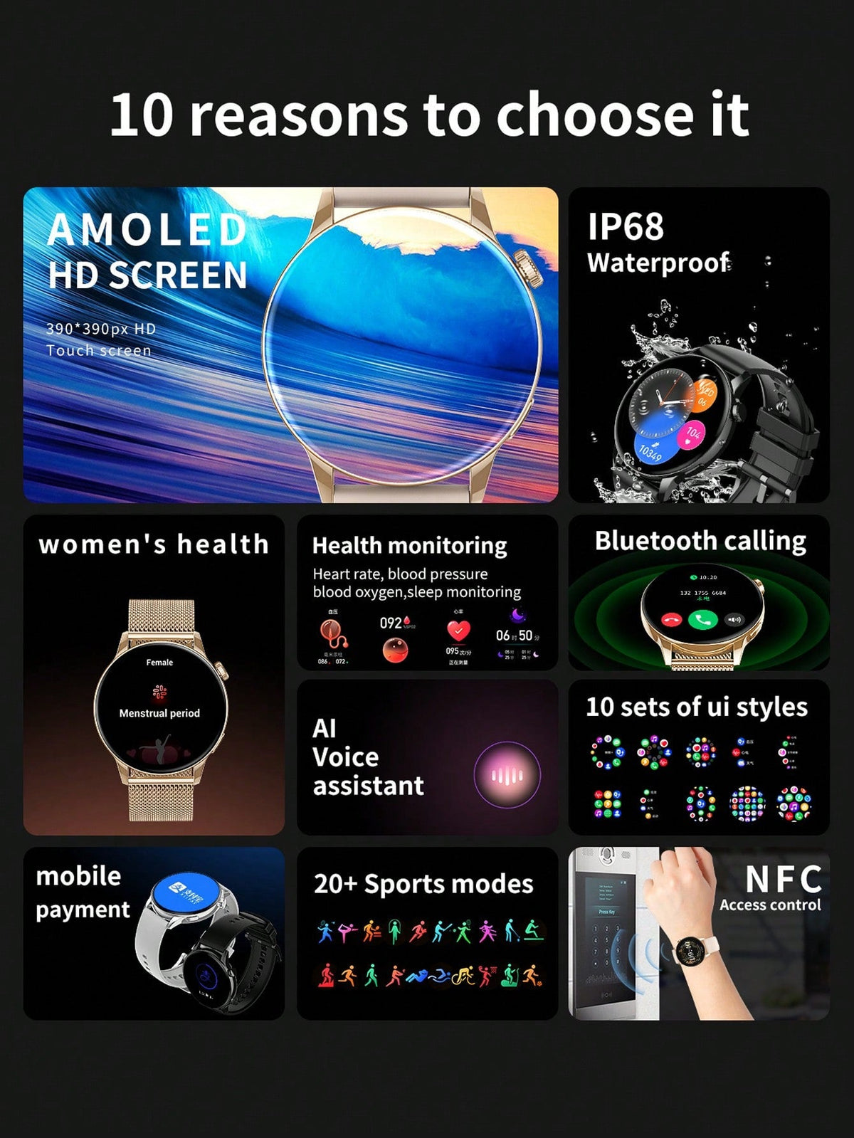 D8 1.3" Women's Smartwatch Waterproof Fitness Tracker 100+ Sports Modes