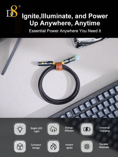 D8 All-In-1 Portable Charging Cable – 240W USB-C to USB-C with LED Lighting & Heating Element