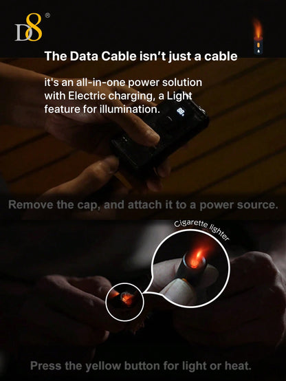 D8 All-In-1 Portable Charging Cable – 240W USB-C to USB-C with LED Lighting & Heating Element