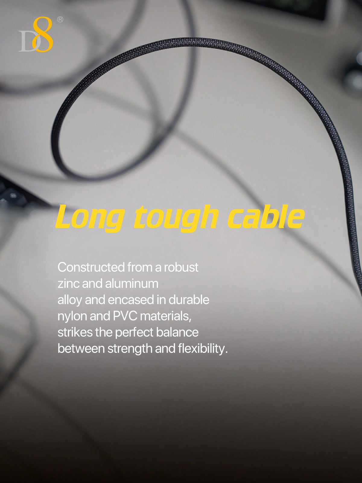 D8 All-In-1 Portable Charging Cable – 240W USB-C to USB-C with LED Lighting & Heating Element