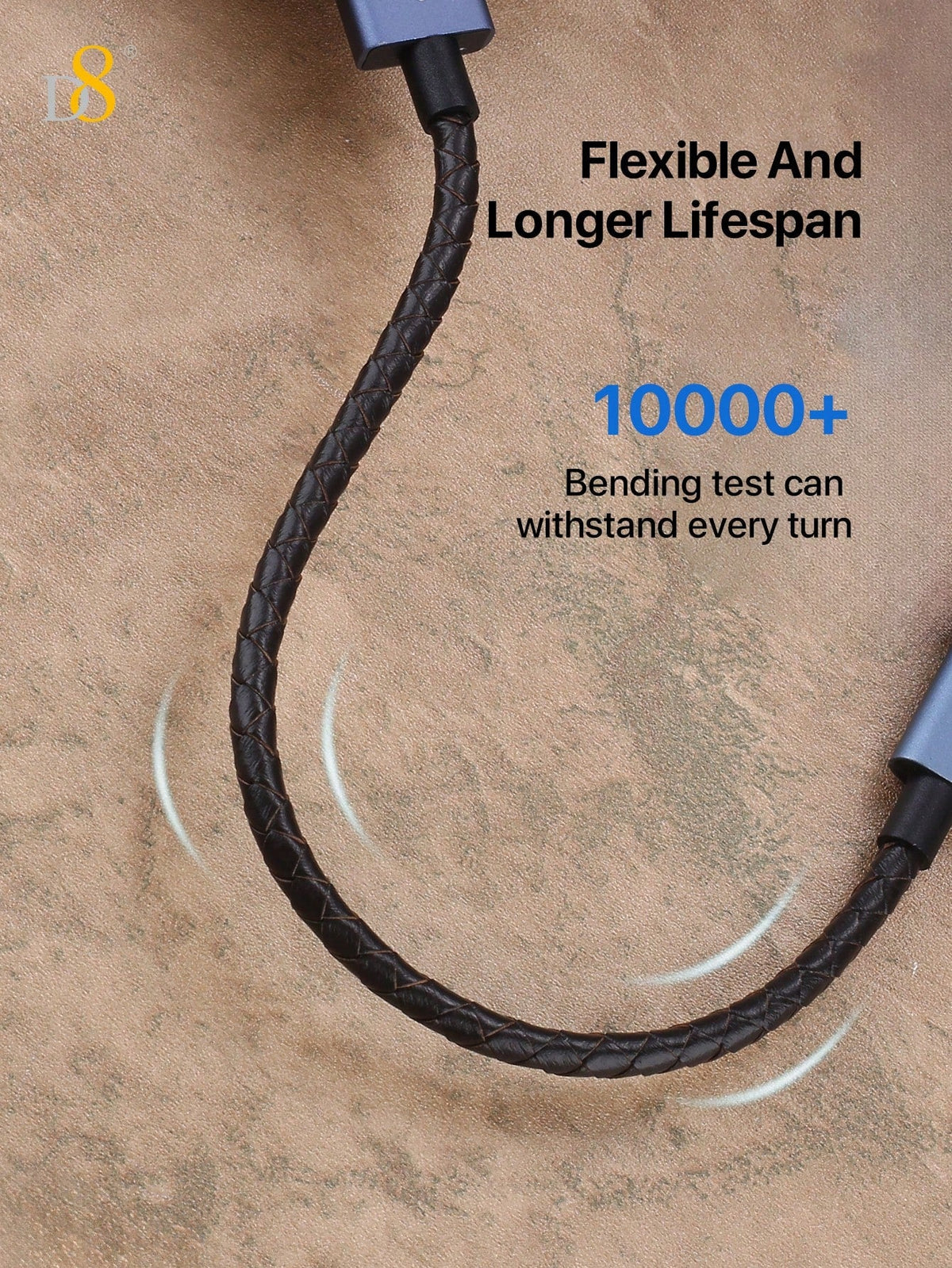 D8 Genuine Leather Short Type-C Charging Cable – 60W, 0.2M