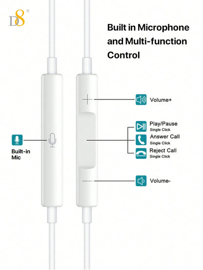 D8 Lightning Headphones with Microphone & Remote for iPhone