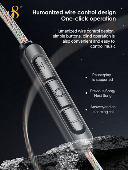 D8 USB-C Wired Earbuds, Mic, Controls, Sport Earhook, for iPhone/Galaxy/iPad