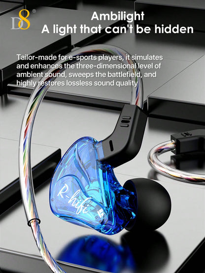 D8 USB-C Wired Earbuds, Mic, Controls, Sport Earhook, for iPhone/Galaxy/iPad