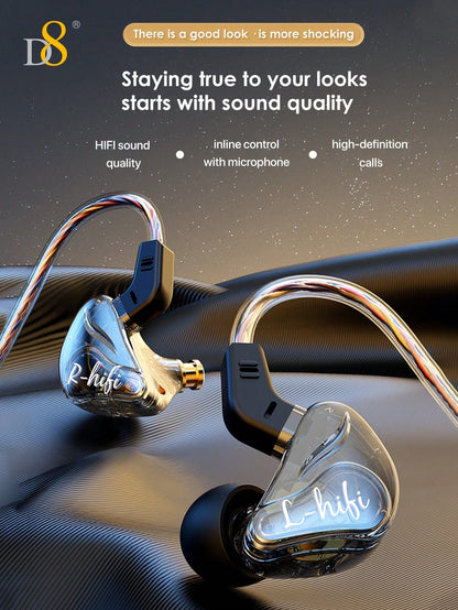 D8 USB-C Wired Earbuds, Mic, Controls, Sport Earhook, for iPhone/Galaxy/iPad