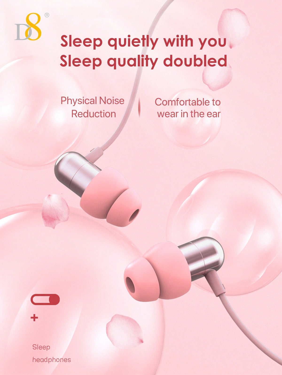 D8 USB-C Sleep Headphones – Noise-Isolating Wired Earbuds with Mic