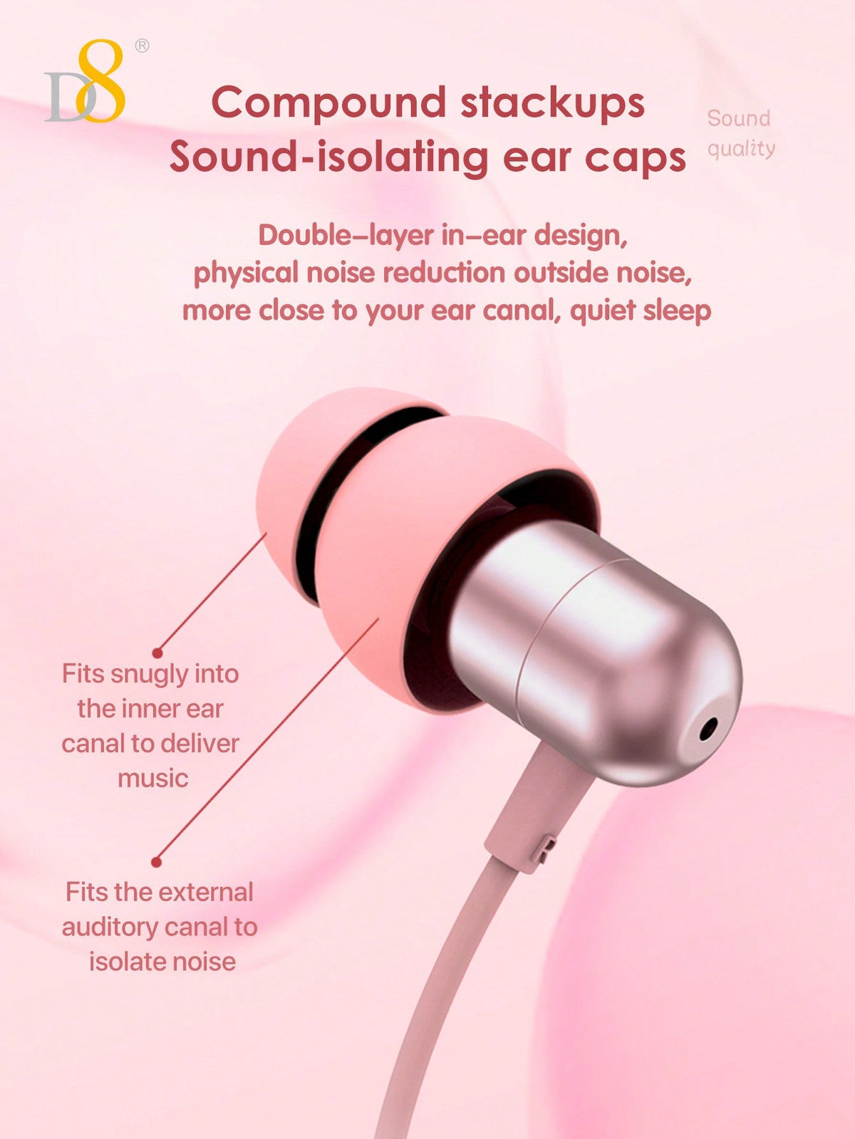 D8 USB-C Sleep Headphones – Noise-Isolating Wired Earbuds with Mic