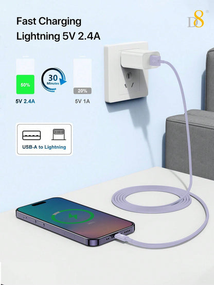 D8 iPhone Charger Cable MFi Certified USB-A to Lightning Fast Charging Multiple Lengths