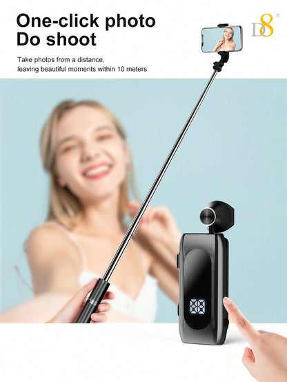 D8 Retractable Wireless Headset, LED Display, Noise-Canceling, 20H Talk