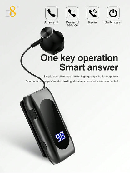 D8 Retractable Wireless Headset, LED Display, Noise-Canceling, 20H Talk
