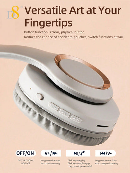 D8 Over-Ear Headphones, Wireless/Wired, Foldable, Mic & Deep Bass, 15H Playtime
