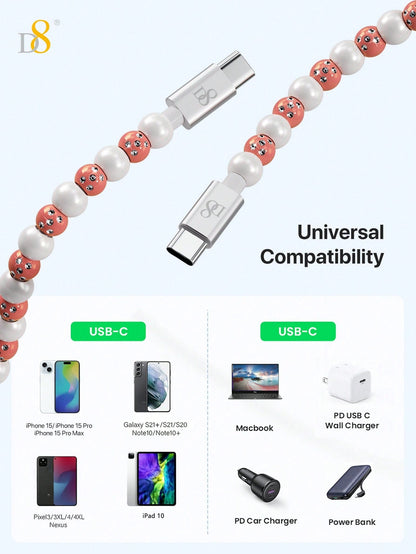 D8 USB-C to Type-C Cable – 60W Fast Charging, 3.3ft Braided Cord