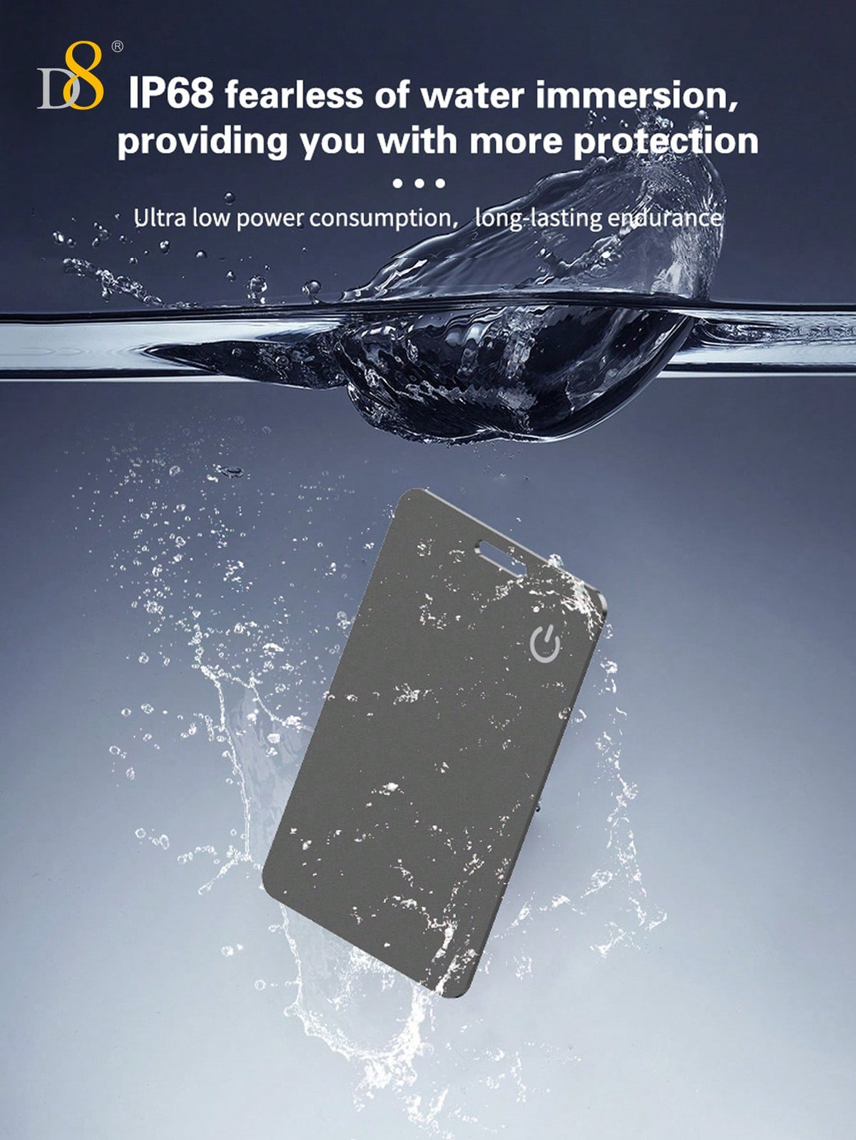 D8 Wallet Tracker Card – Apple MFi Certified, Wireless Charging, IP67 Waterproof