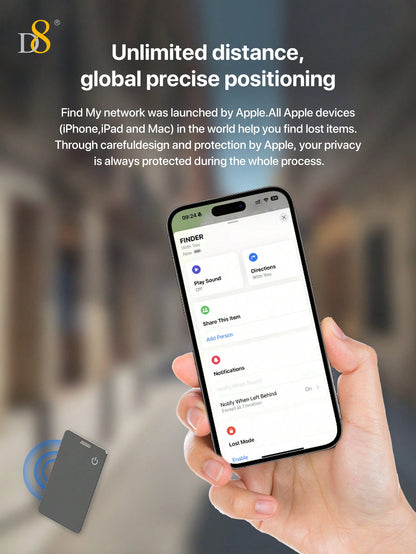 D8 Wallet Tracker Card – Apple MFi Certified, Wireless Charging, IP67 Waterproof