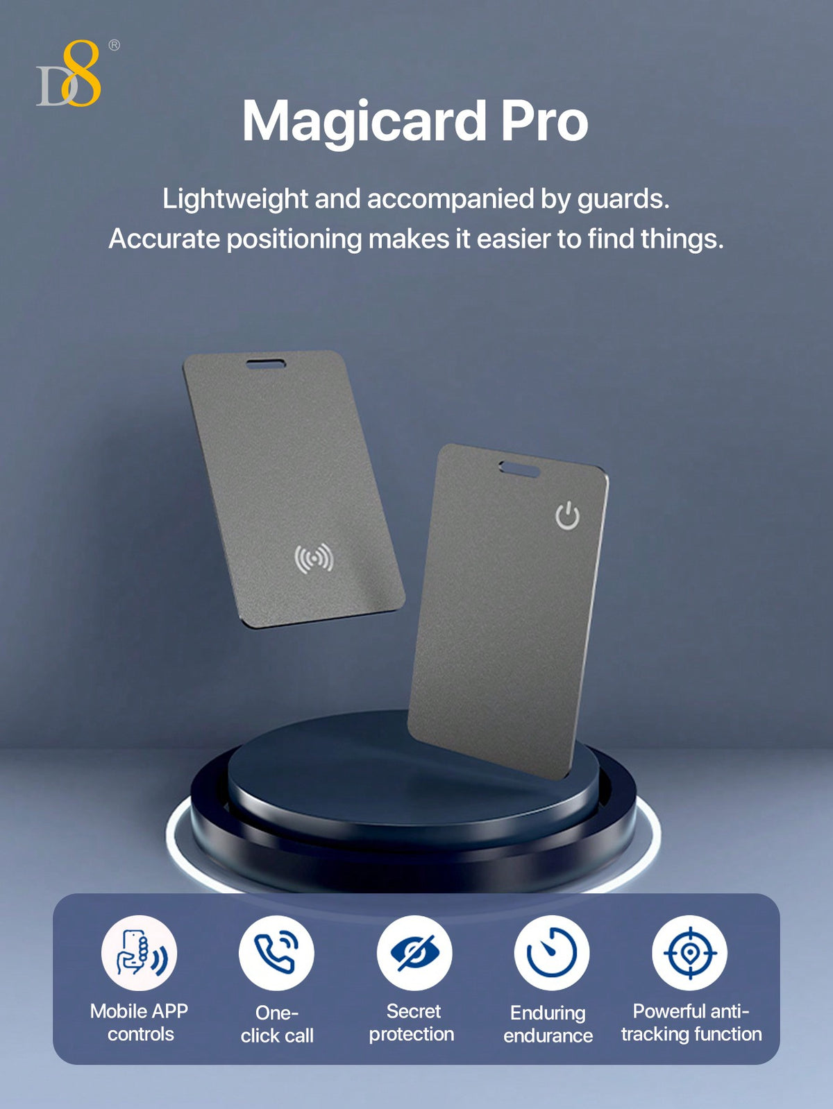 D8 Wallet Tracker Card – Apple MFi Certified, Wireless Charging, IP67 Waterproof
