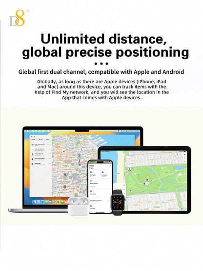 D8 Wallet Tracker Card – Apple MFi Certified, Wireless Charging, IP67 Waterproof