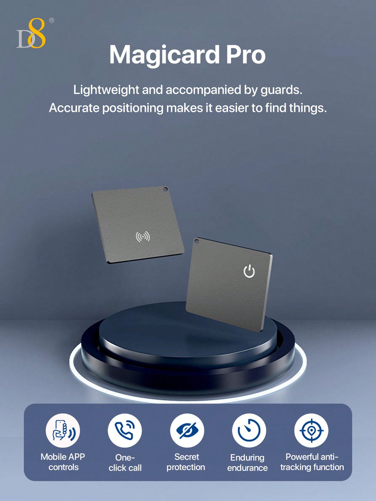 D8 Mini Wallet Tracker Card – Apple MFi Certified, Wireless Charging, IP67 Waterproof