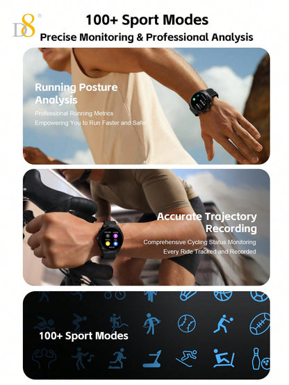 D8 Smartwatch with Earbuds, 1.53" HD Touch, Calls, 100+ Fitness Tracker Modes