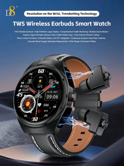 D8 Smartwatch with Earbuds, 1.53" HD Touch, Calls, Fitness & Sleep Tracker