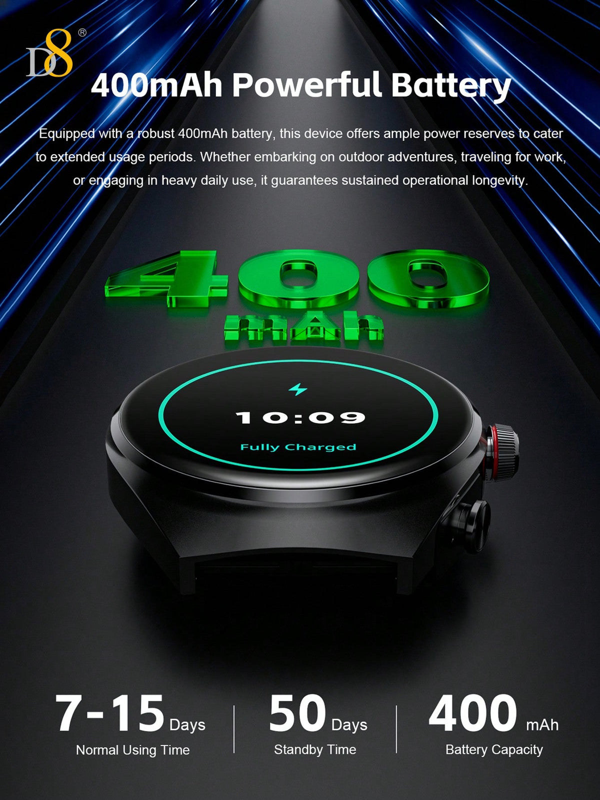D8 Smartwatch with Earbuds, 1.53" HD Touch, Calls, Fitness & Sleep Tracker