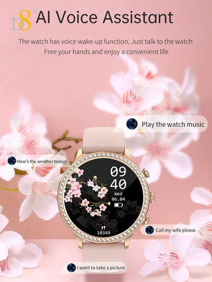 D8 Women's Smartwatch, 1.32", IP68 Waterproof, Diamond Bezel, 100+ Sports